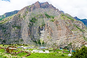 Nature view and traditional stone houses in Annapurna Conservation Area, Nepal