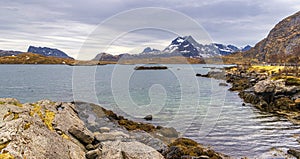 Nature view from the trail to reach Kvalvika beach, Moskenesoy, Lofoten Islands