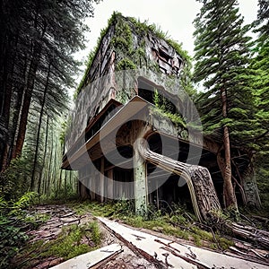 Nature's Takeover. Post-apocalyptic setting where nature prevails photo