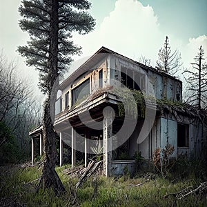 Nature's Takeover. Post-apocalyptic setting where nature prevails photo