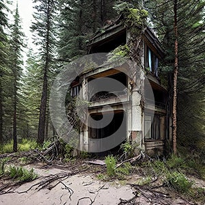 Nature's Takeover. Post-apocalyptic setting where nature prevails photo