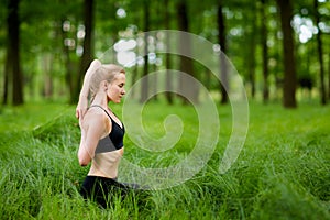 Nature yoga session in woods