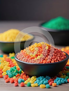 Naturefriendly Biodegradable Plastic Granules Different Colors On Table, Recycling Concept. Generative AI