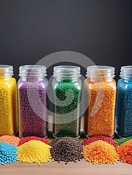 Naturefriendly Biodegradable Plastic Granules Different Colors On Table, Recycling Concept. Generative AI