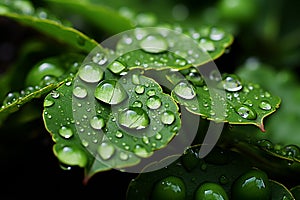 Natures artistry raindrops bedeck the fresh, emerald carpet of grass photo