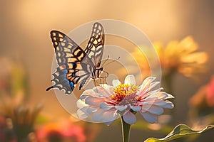 Natures beauty Butterfly perched delicately on a blooming Zinnia