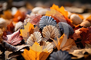 Natures Carpet Colorful leaves blanketing the forest - stock photo concepts