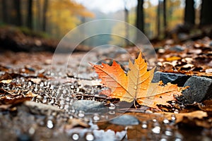 Natures Carpet Colorful leaves blanketing the forest - stock photo concepts