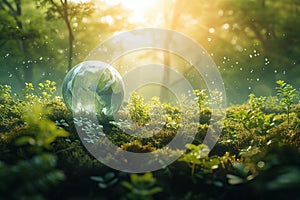 Natures embrace Globe amidst lush forest bathed in sunlight