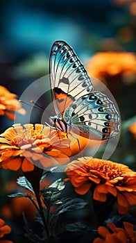 Natures harmony butterfly delicately resting on an orange garden flower