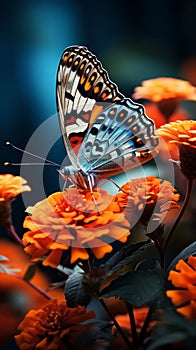 Natures harmony butterfly delicately resting on an orange garden flower