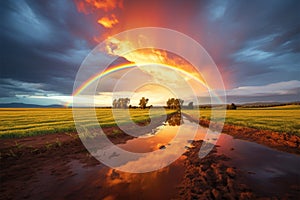 Natures marvel Double rainbow graces the expansive field scenery