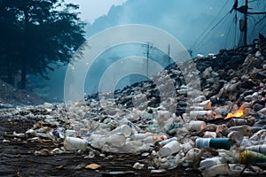 Natures plight Large garbage pile on the mountain, indicating pollution