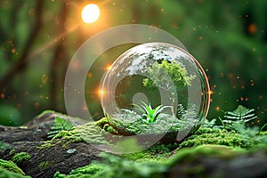 Natures prophecy Crystal ball amidst greenery symbolizes ecological and environmental awareness