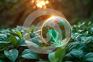 Natures prophecy Crystal ball amidst greenery symbolizes ecological and environmental awareness