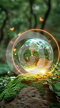 Natures prophecy Crystal ball amidst greenery symbolizes ecological and environmental awareness