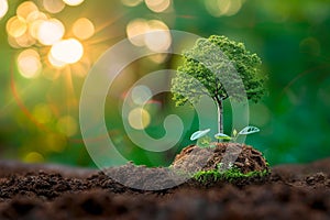 Natures revival Earth day concept with a tree growing symbolically