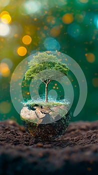 Natures revival Earth day concept with a tree growing symbolically