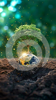 Natures revival Earth day concept with a tree growing symbolically