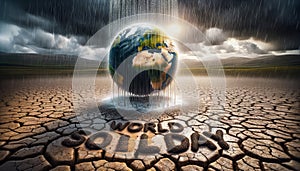 Natures Revival portrayal of rainfall nourishing a parched land highlighting interplay between water & soil World Soil Day