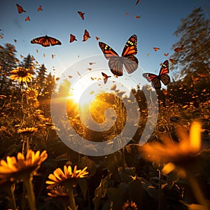 Natures spectacle a mesmerizing migration of monarchs in sun drenched meadow