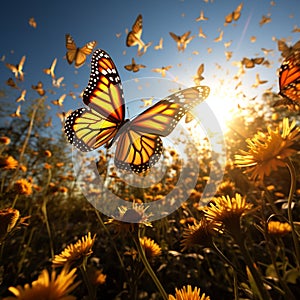 Natures spectacle a mesmerizing migration of monarchs in sun drenched meadow