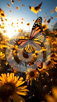 Natures spectacle a mesmerizing migration of monarchs in sun drenched meadow