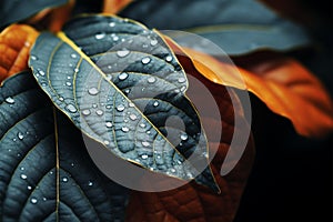 Natures tears Beautiful autumn leaves close up with water drops