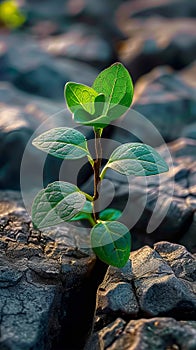 Natures triumph Sprouting plant amidst stones signifies resilience and vitality