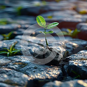 Natures triumph Sprouting plant amidst stones signifies resilience and vitality