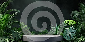 Naturethemed Podium Pedestal With Green Plants For Organic Cosmetic And Food Presentations photo