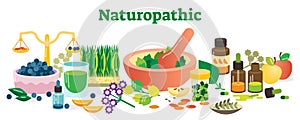 Naturopathic Health Concept Elements Collection Vector Illustration. photo