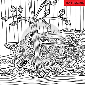 Naughty cat - coloring book for adults, zentangle patterns