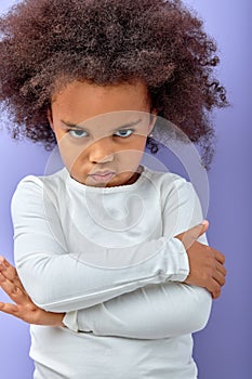 Naughty kid. Disobedience problem. Discipline punishment. Portrait of angry child