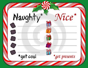 Naughty or Nice List for Santa Claus, Peppermint Candy Cane Frame