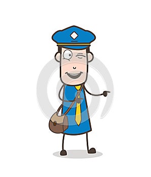 Naughty Postman Winking Eye and Pointing Finger Vector