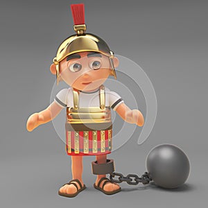 Naughty Roman centurion soldier punished and made to wear a ball and chain, 3d illustration
