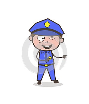 Naughty Young Cop Winking-Eye and Pointing Finger