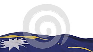 Nauru fabric flag waving on the wind loop. Naursky embroidery stiched cloth banner swaying on the breeze. Half-filled white