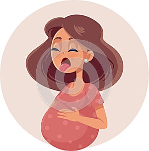 Nauseated Pregnant Woman Feeling Sick Vector Illustration