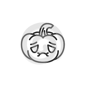 Nauseated pumpkin face emoji line icon