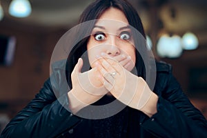 Nauseated Woman Feeling Sick at the Restaurant photo