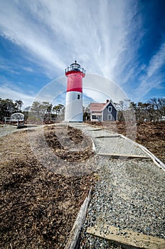 Nauset Beach Light House is a restored lighthouse on the Cape Cod National Seashore near Eastham, Massachusetts