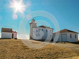 Nauset Lighthouse and an oil house in Cape Cod