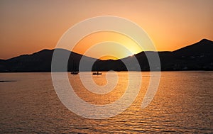 Naussa sunset. Naoussa is a huge bay in the northern part of Paros, Greece