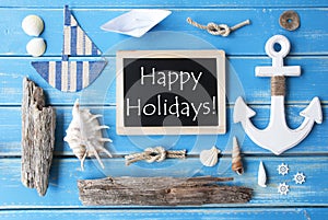 Nautic Chalkboard And Text Happy Holidays photo