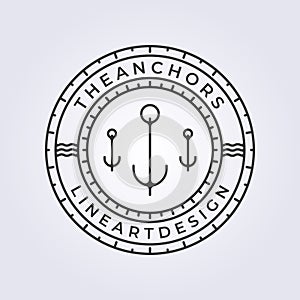 nautical anchor logo icon symbol line art marine sign template background vector illustration design