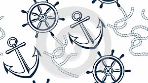 Nautical Anchors & Ship's Wheels Seamless Pattern, vector design Generative AI