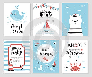 Nautical baby shower cards, marine party invitation s