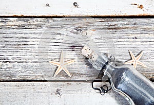 Nautical background with corked bottle photo